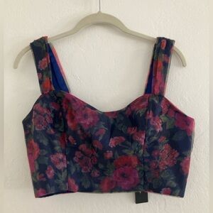 Lulus Floral Navy Pink Wide Strap Top Crop Fit Size Medium Romantic Flirty NWT